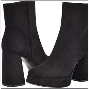 NINE WEST  VELO Black faux leather 4" block heel platform ankle boots, SZ 9.5